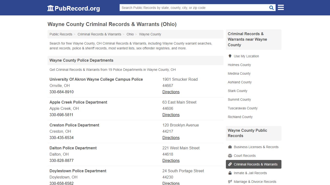 Wayne County Criminal Records & Warrants (Ohio)